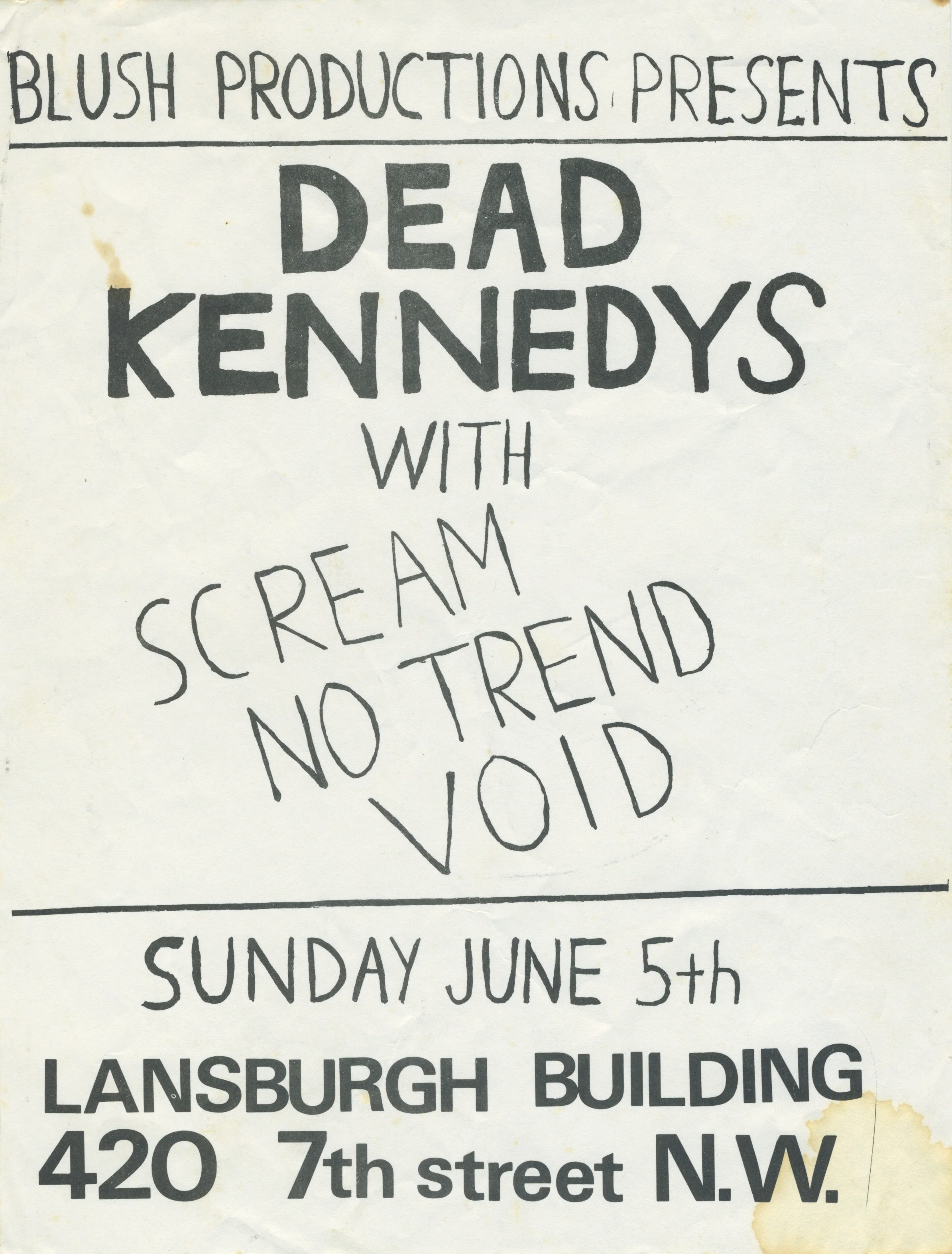 Vintage Dead Kennedys Scream No Trend Void "Lansbury Building" DC Show Flyer