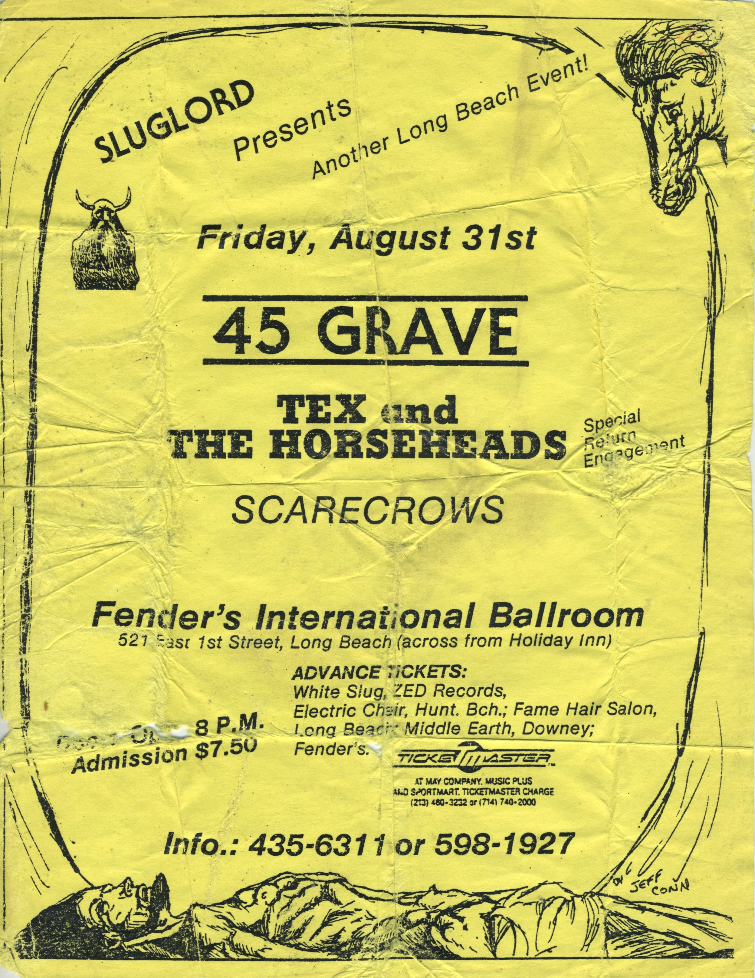 Vintage 45 Grave Tex and The Horseheads "Fender's Ballroom" Scarecrows Flyer