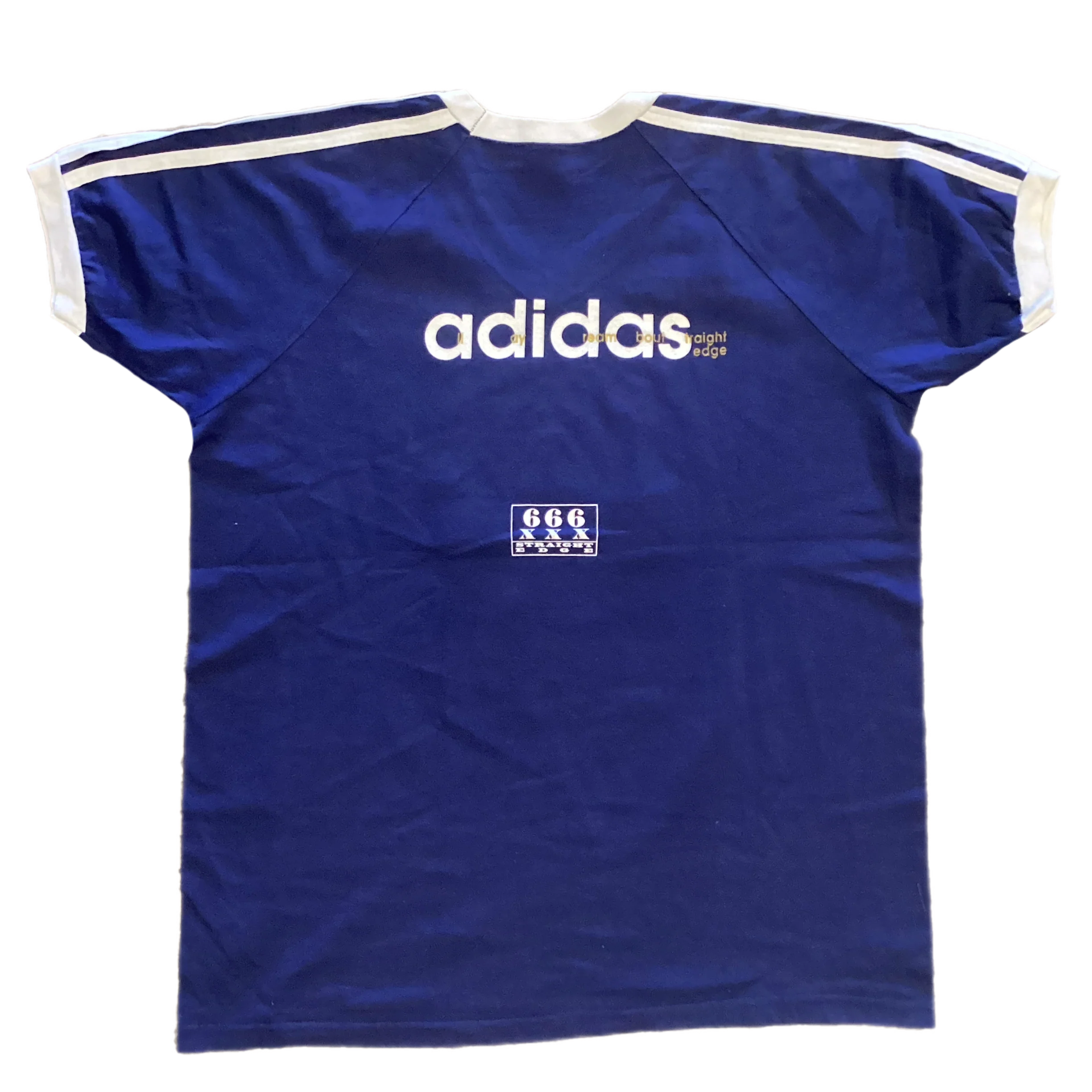 Vintage ADIDAS "All Day I Dream About Straight Edge" 666 Ringer Shirt - Image 2