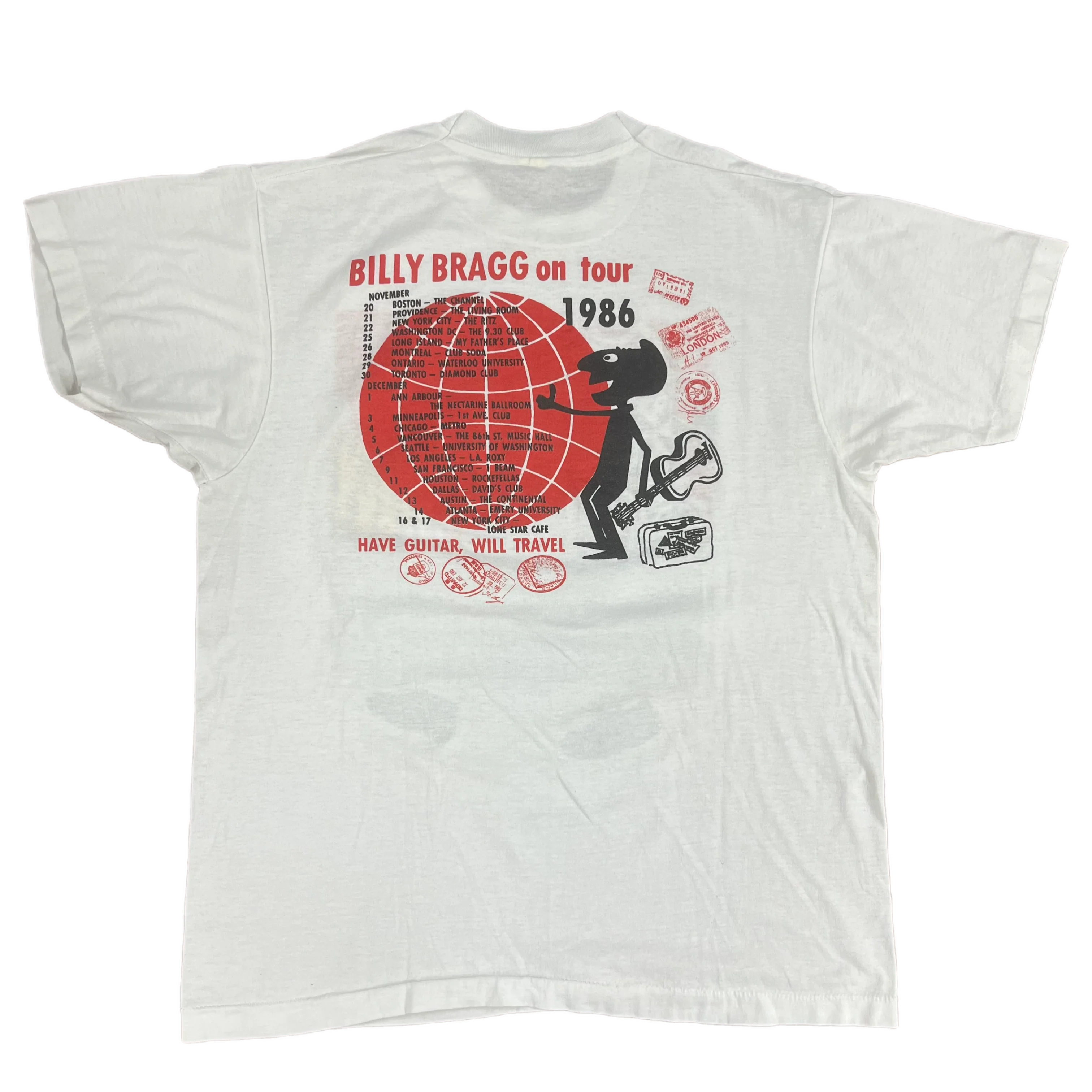Vintage Billy Bragg "Have Guitar, Will Travel" '86 USA Tour T-Shirt - Image 2