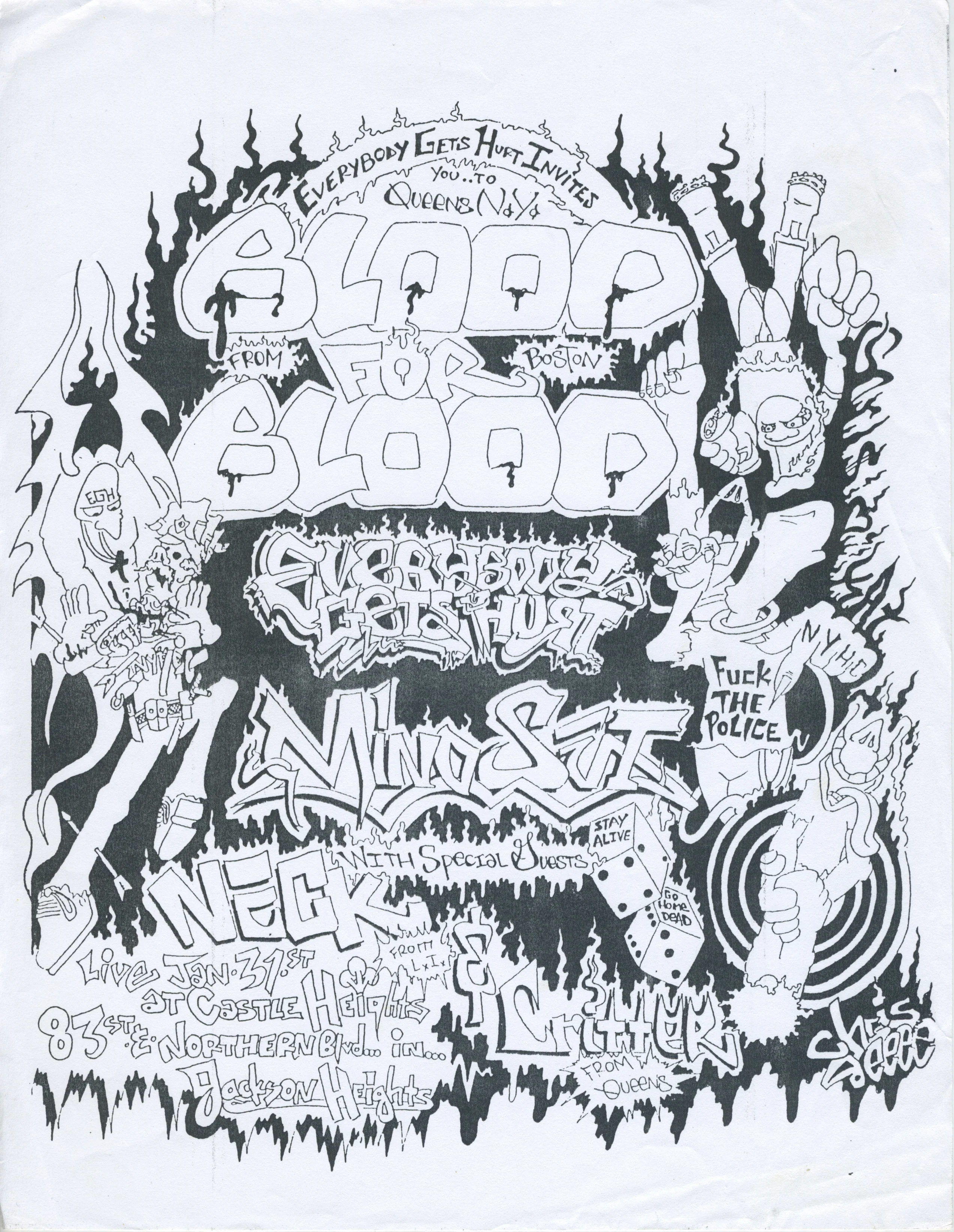 Vintage Blood For Blood Everybody Gets Hurt Mindset Neck "Castle Heights" Queens N.Y. Show Flyer