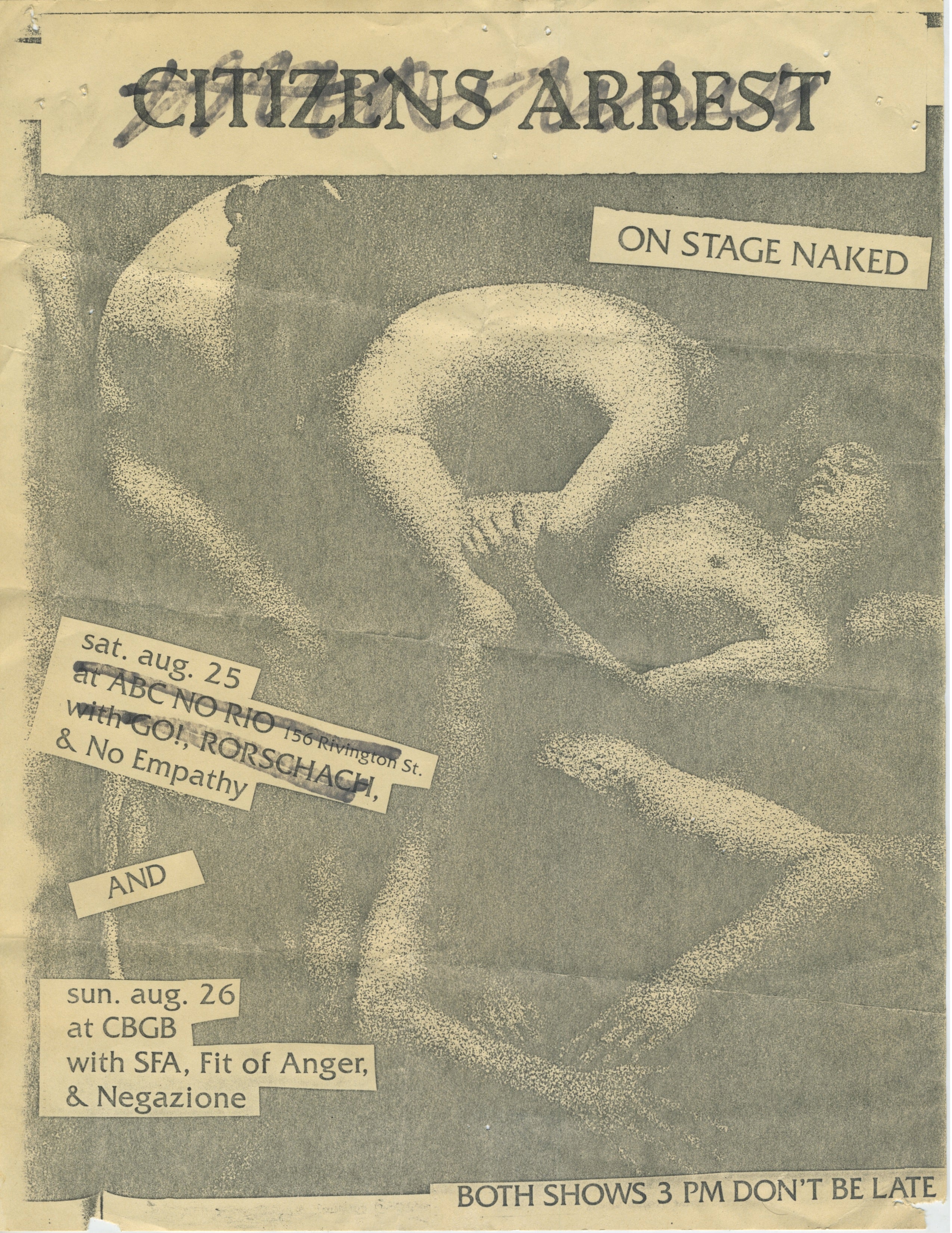 Vintage Citizens Arrest "NYC" Show Schedule Flyer