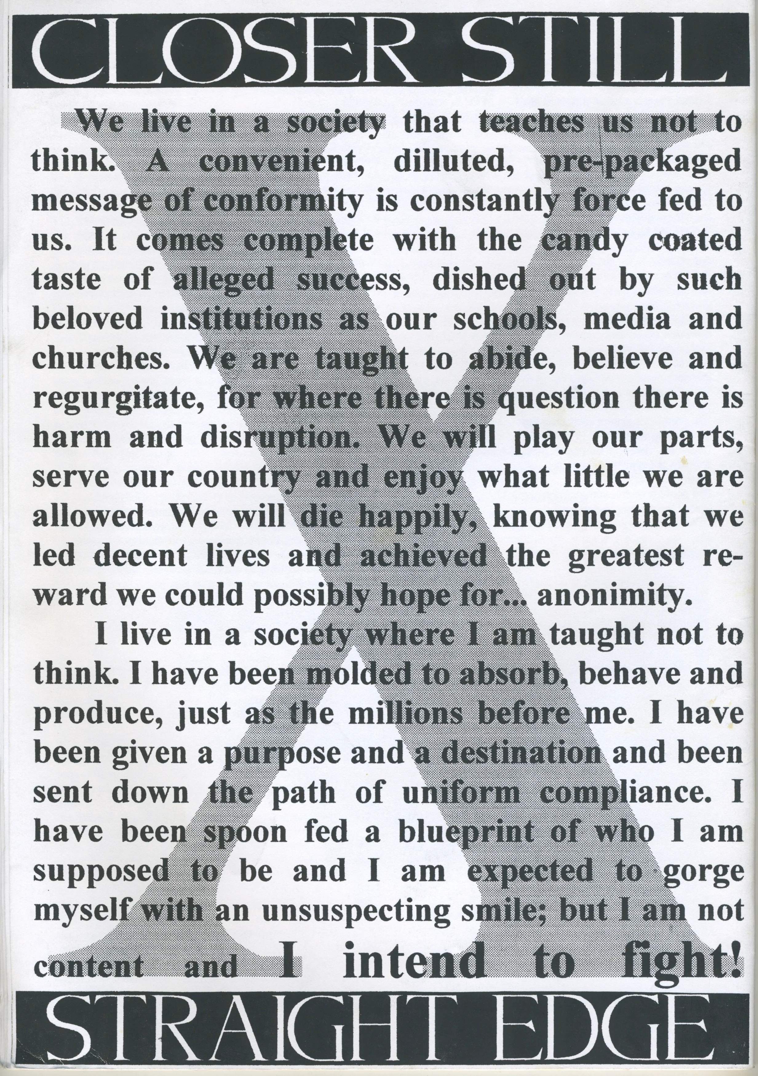 Vintage Closer Still "Straight Edge" Fanzine Issue #1 - Image 2