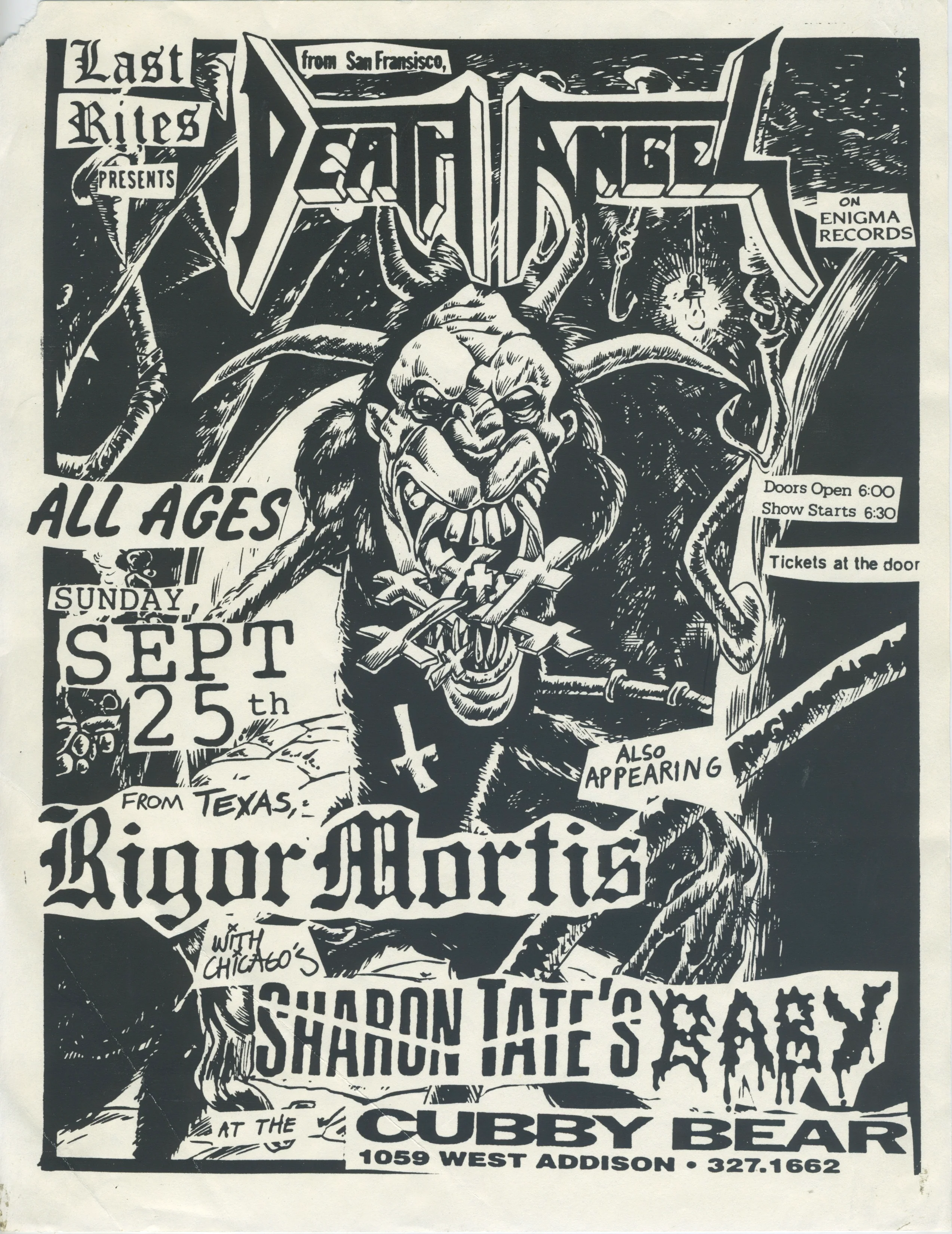 Vintage Death Angel Rigor Mortis Sharon Tate's Baby "Cubby Bear" Chicago Flyer