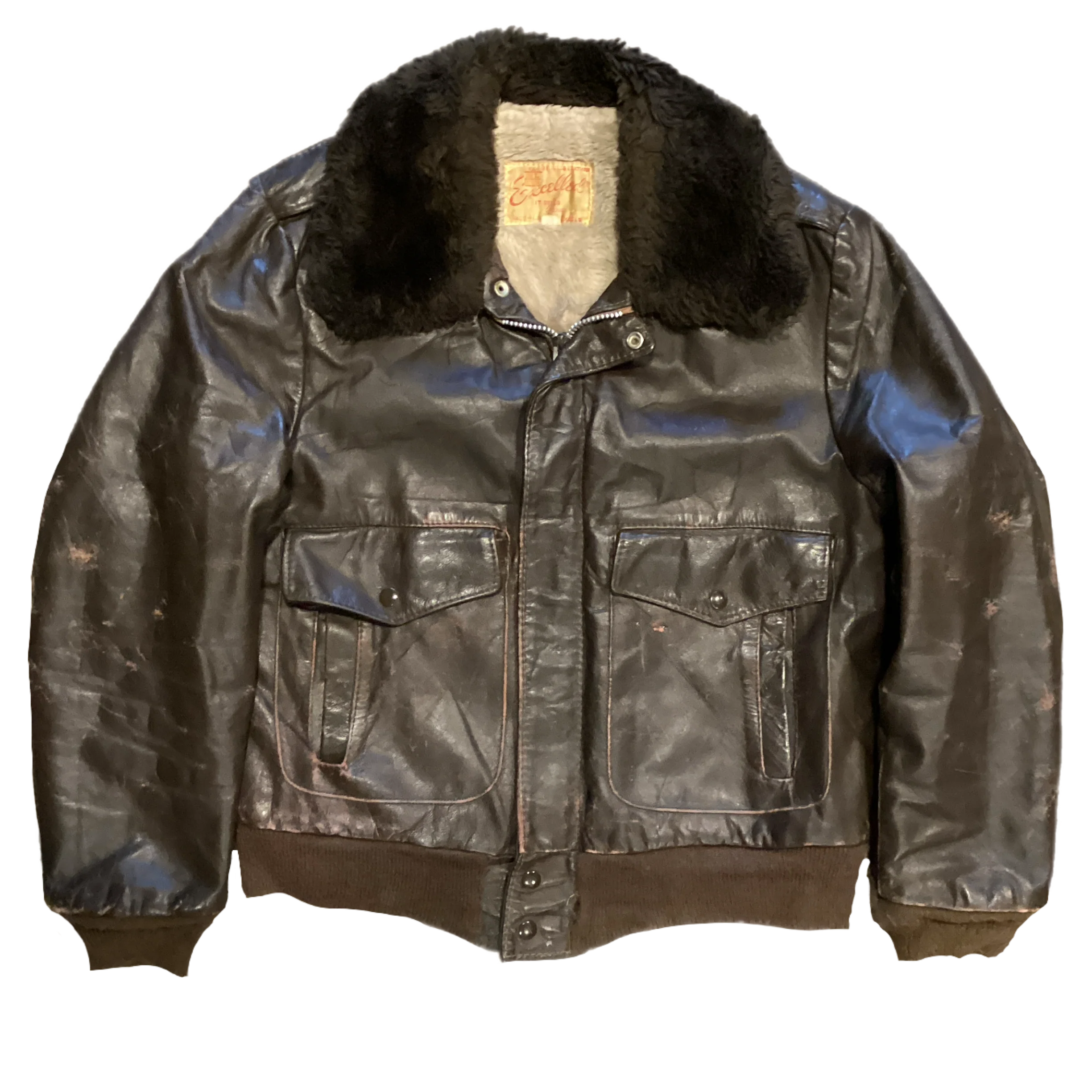 Vintage Excelled "Brown" Shearling Leather Aviator Jacket