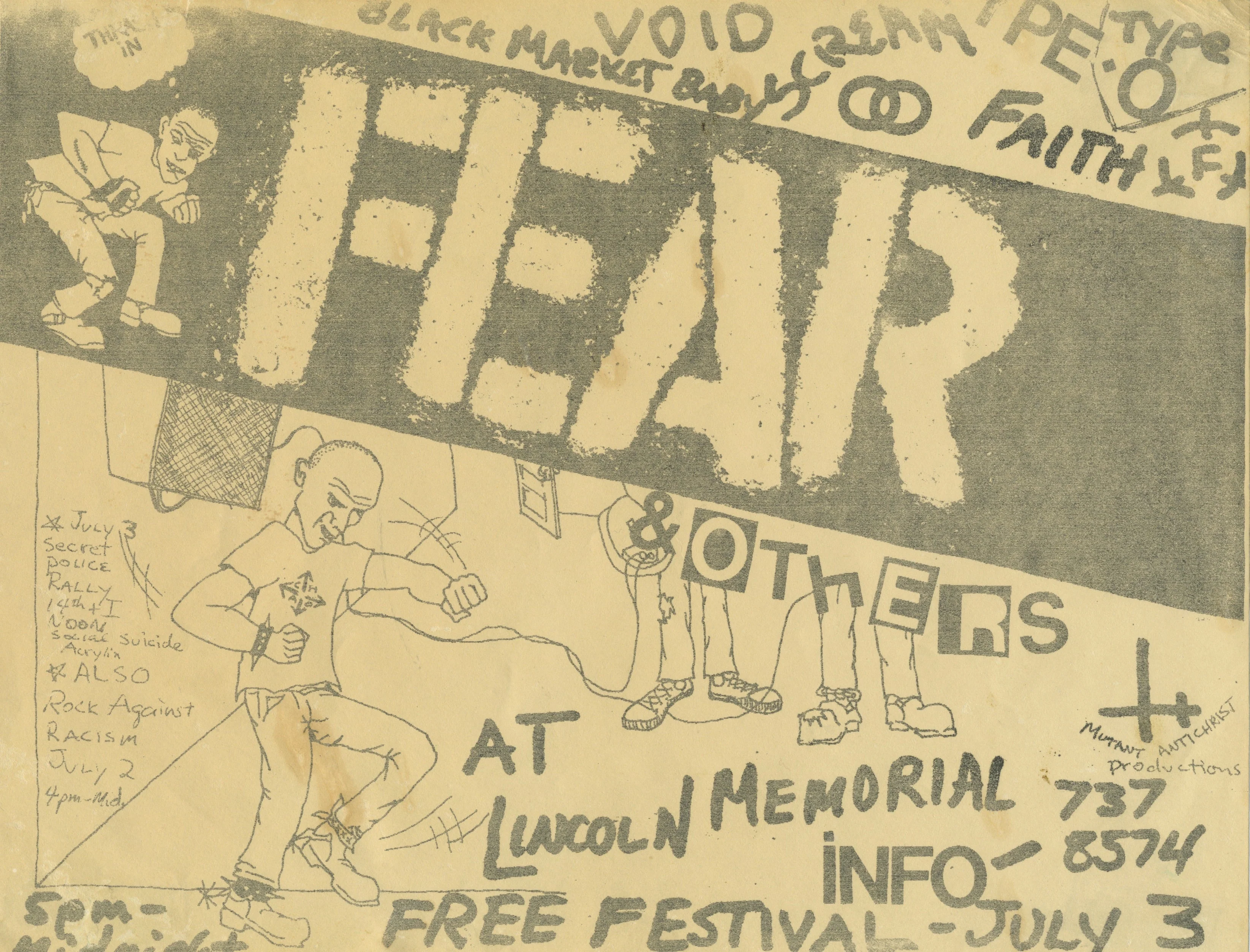 Vintage FEAR Void Faith Double O Black Market Baby "Lincoln Memorial" DC Show Flyer