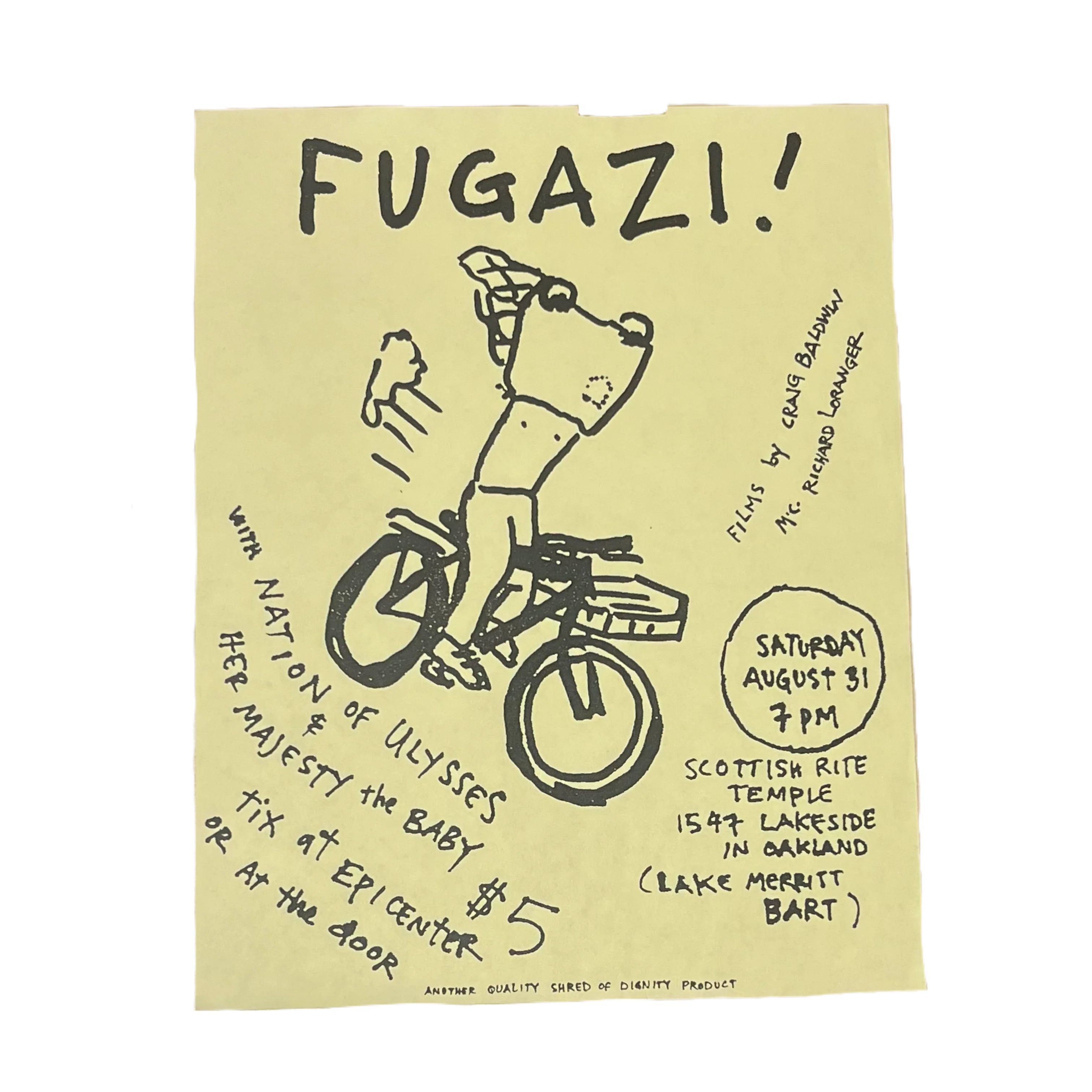 Vintage Fugazi Nation Of Ulysses "Scottish Rite Temple" Oakland Flyer