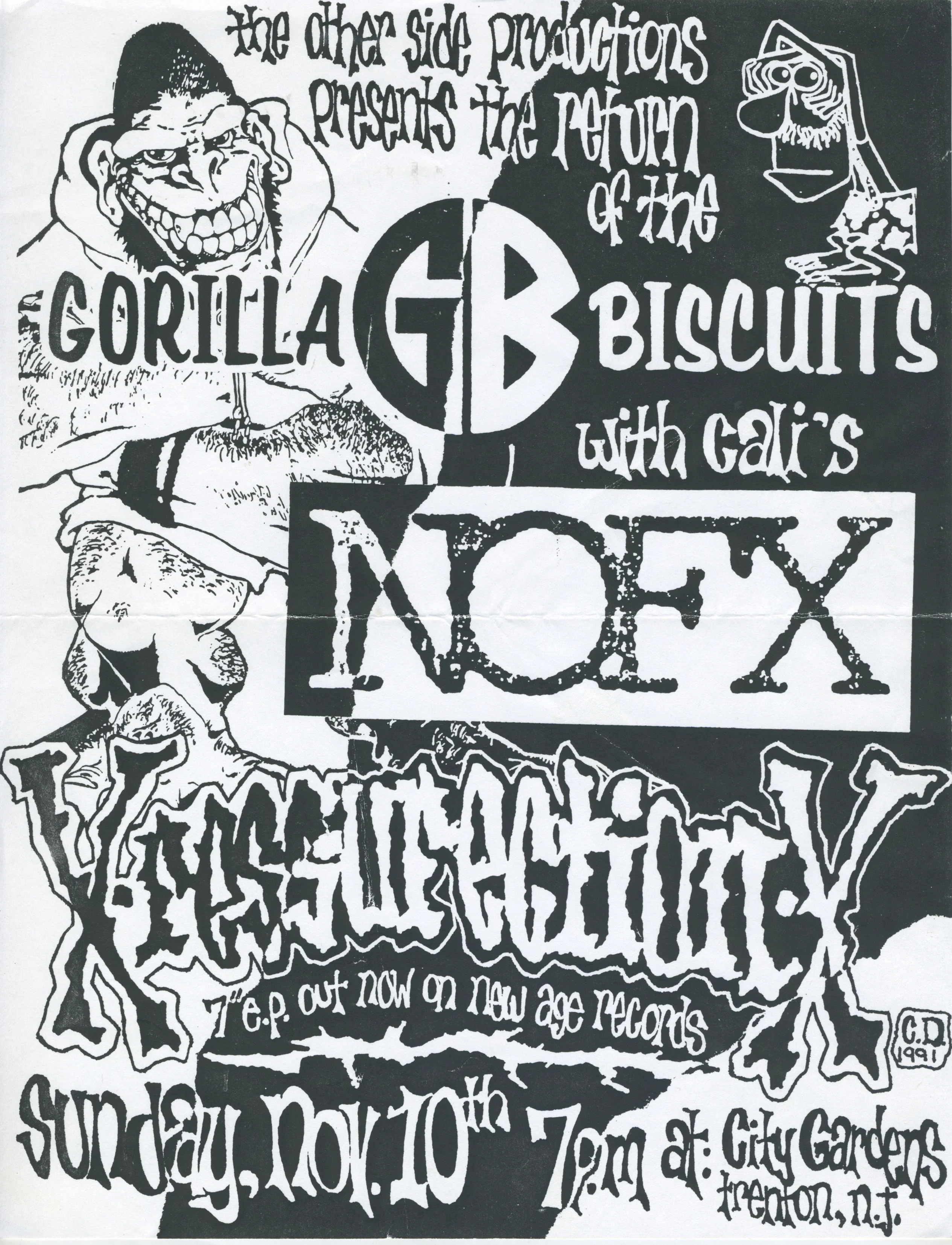 Vintage Gorilla Biscuits NOFX Resurrection "City Gardens" NJ Show Flyer