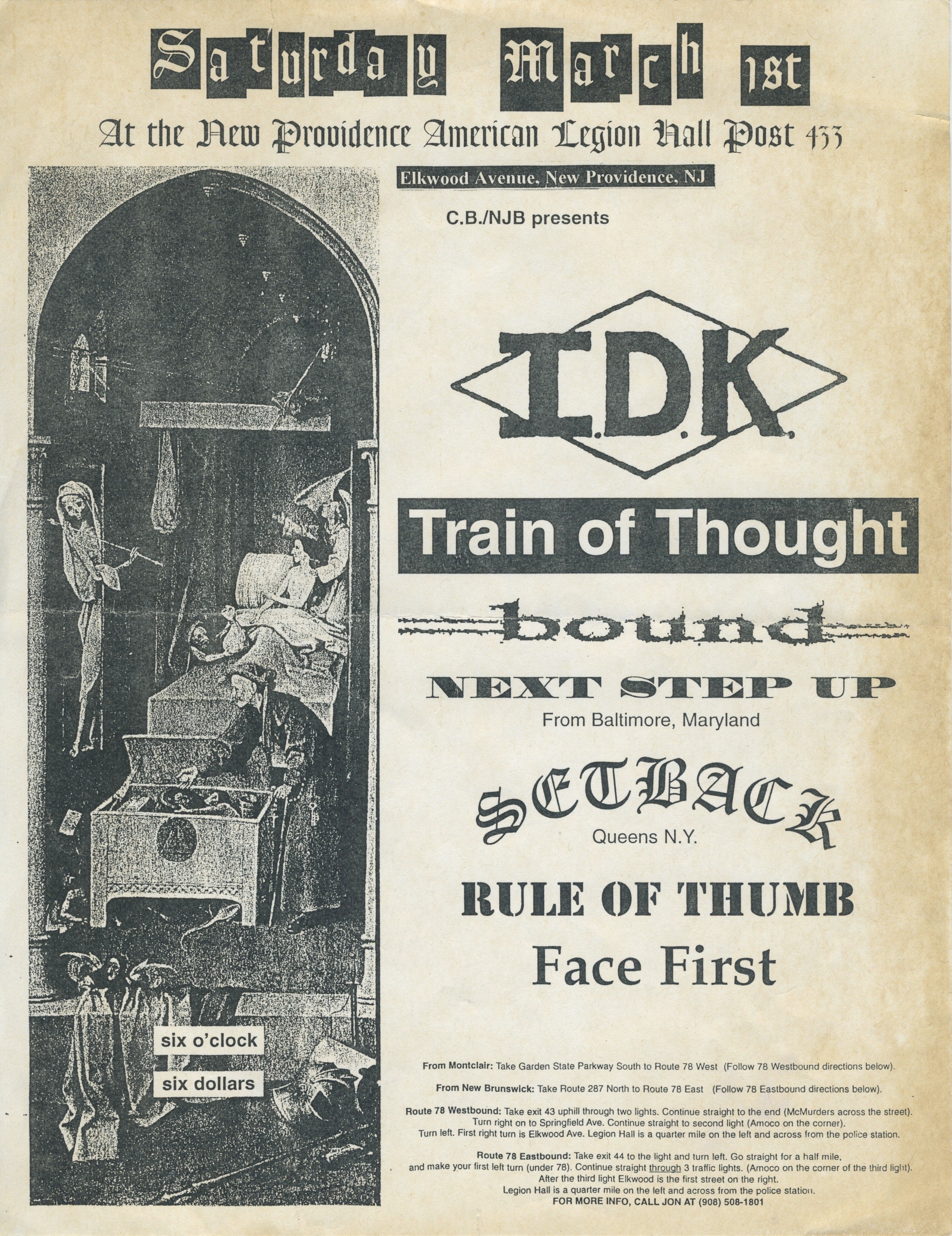 Vintage I.D.K. Train Of Thought Bound Next Step Up Setback Rule Of Thumb Face First " New Providence, NJ Show Flyer