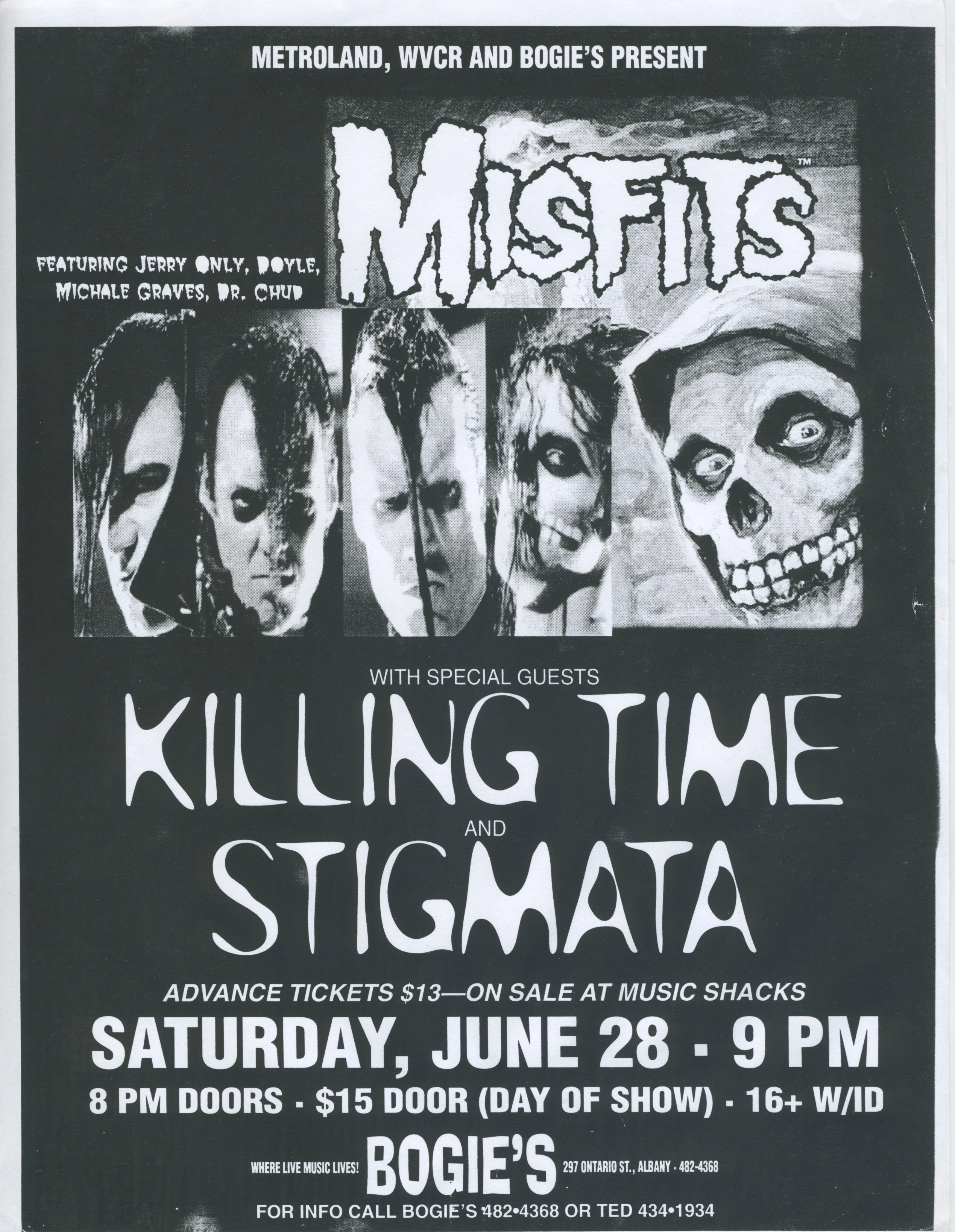 Vintage Misfits Killing Time Stigmata "Albany, NY" Hardcore Show Flyer