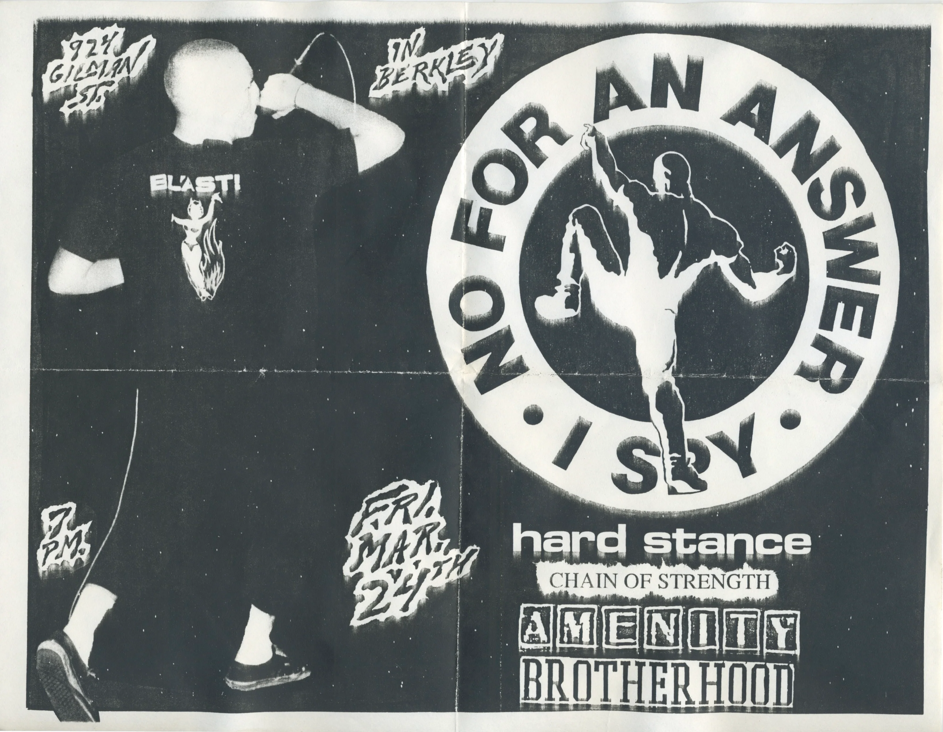 Vintage No For An Answer Hard Stance Chain Of Strength Amenity Brotherhood "924 Gilman St" Show Flyer