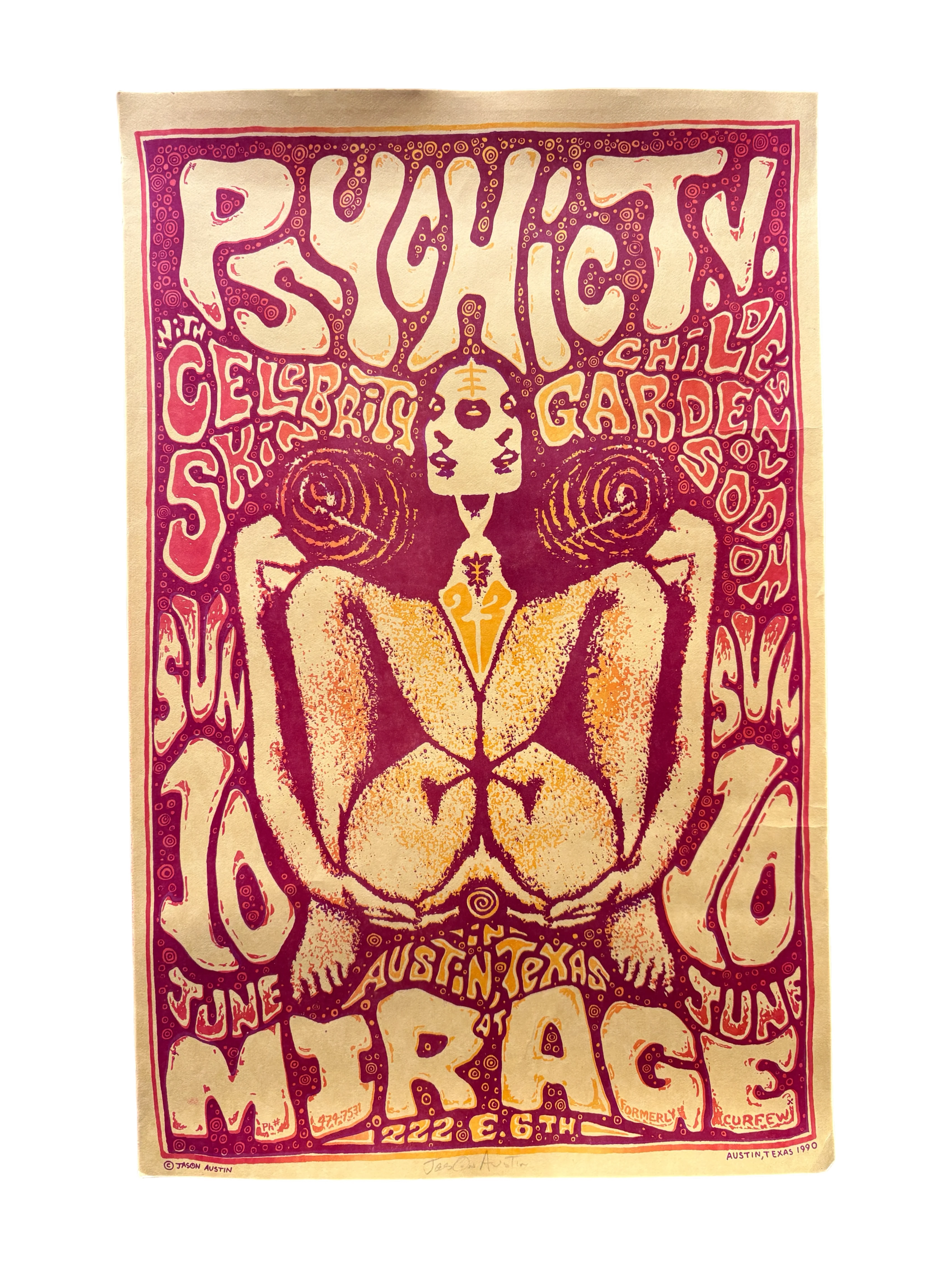 Vintage Psychic T.V. "Austin Mirage 1990" Concert Poster