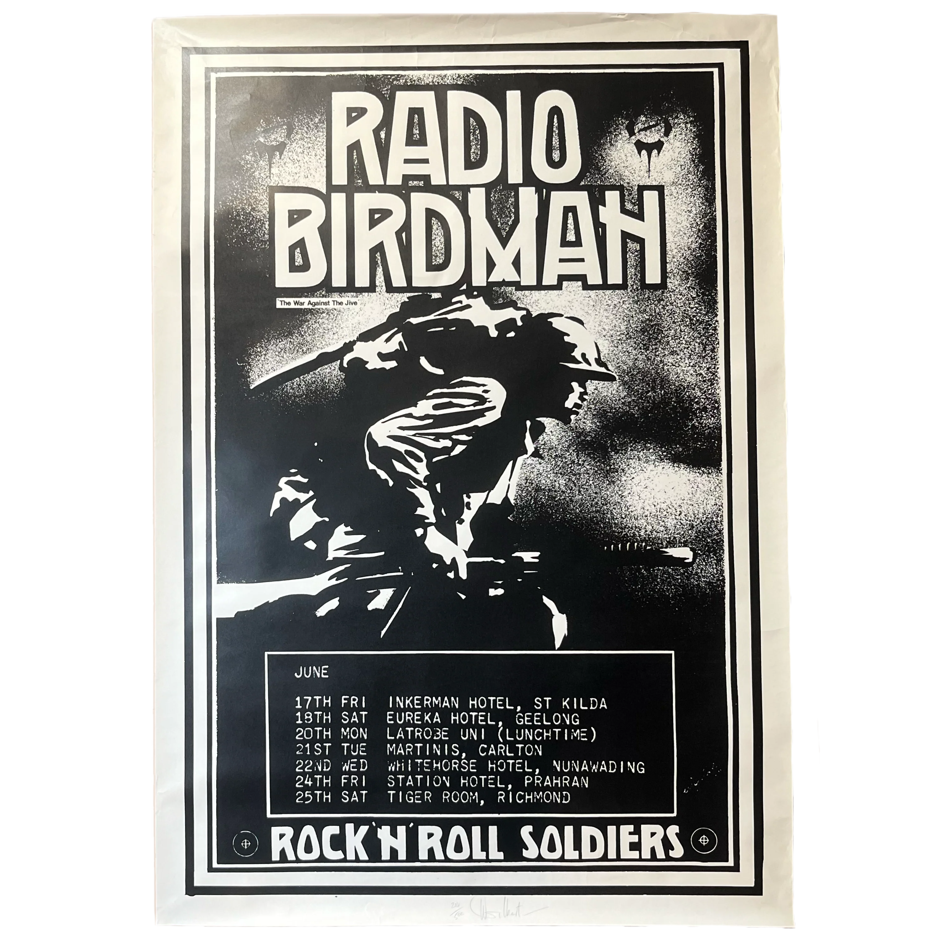Vintage Radio Birdman "Rock N' Roll Soldiers" Warwick Gilbert Signed Poster