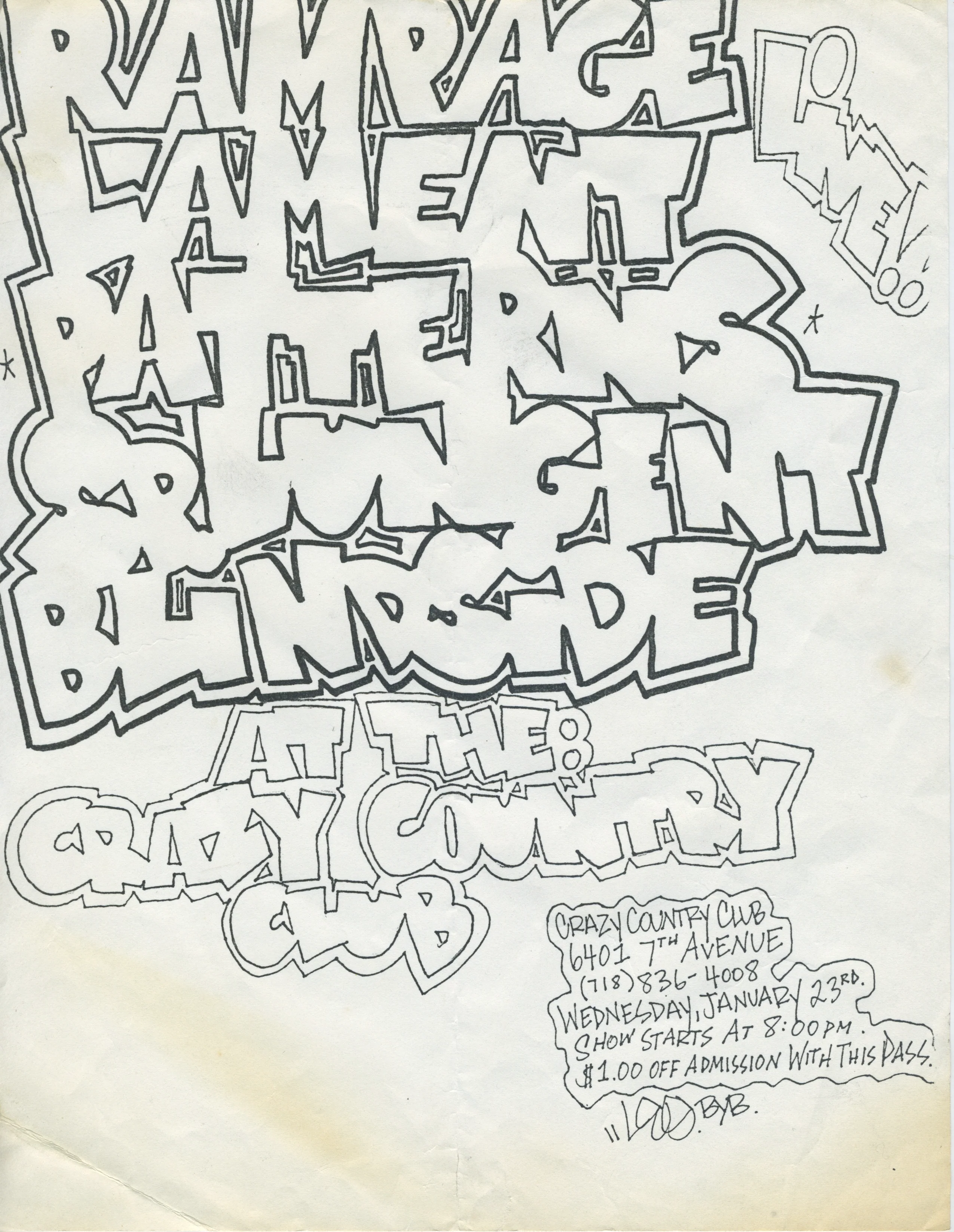 Vintage Rampage Lament Patterns Splungent Blindside "Crazy Country Club" NYHC Show Flyer