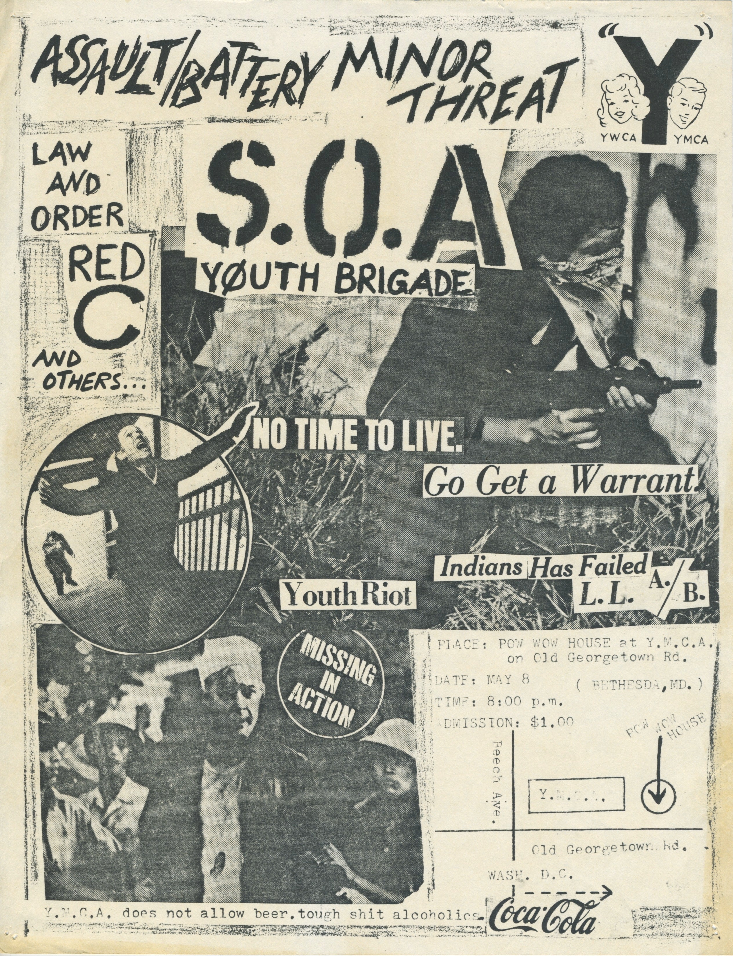 Vintage S.O.A Assault/Battery Minor Threat Youth Brigade Law And Order Red C "Pow Wow House YMCA" Washington, DC Flyer