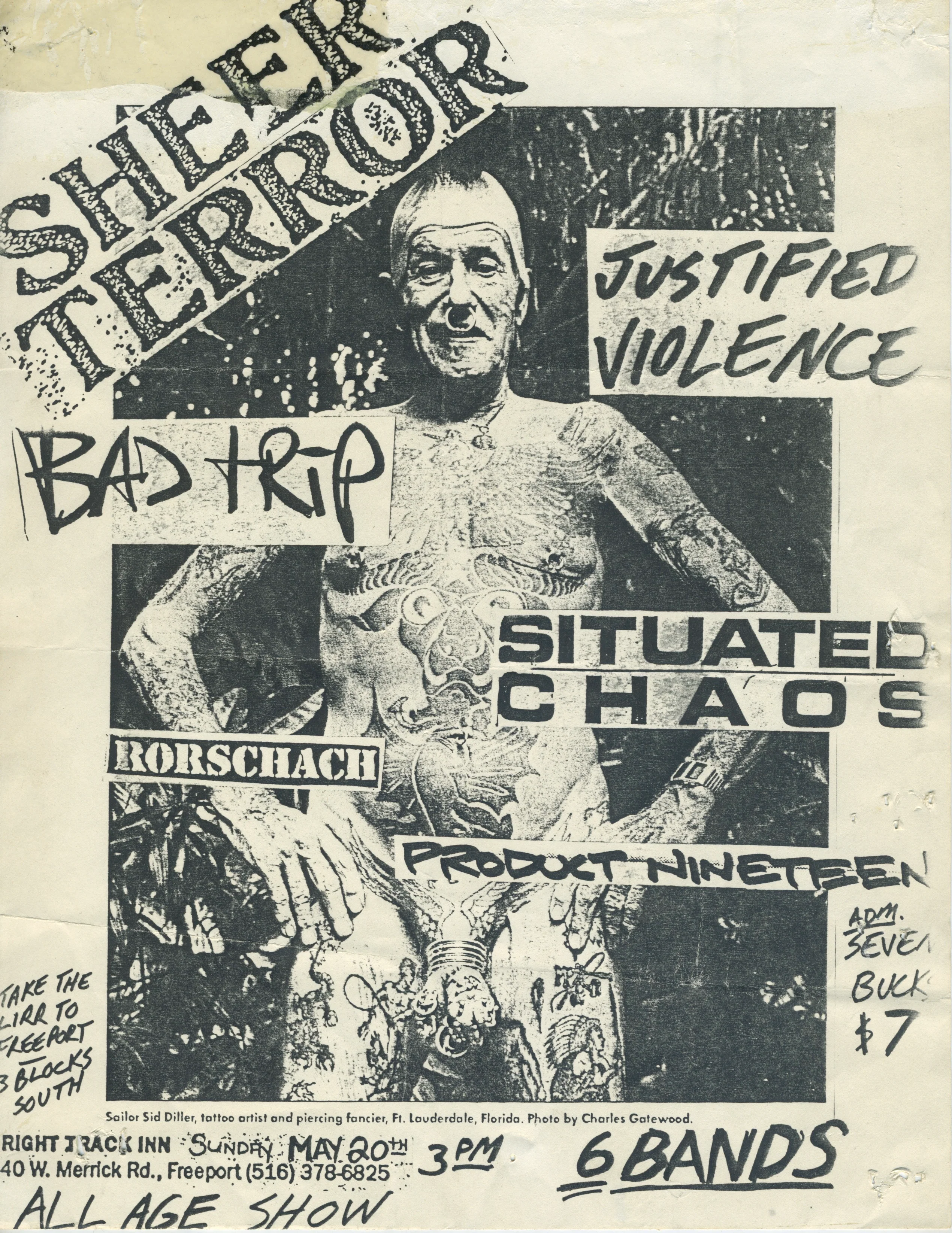 Vintage Sheer Terror Rorschach Justified Violence "Right Track Inn" Charles Gatewood Show Flyer