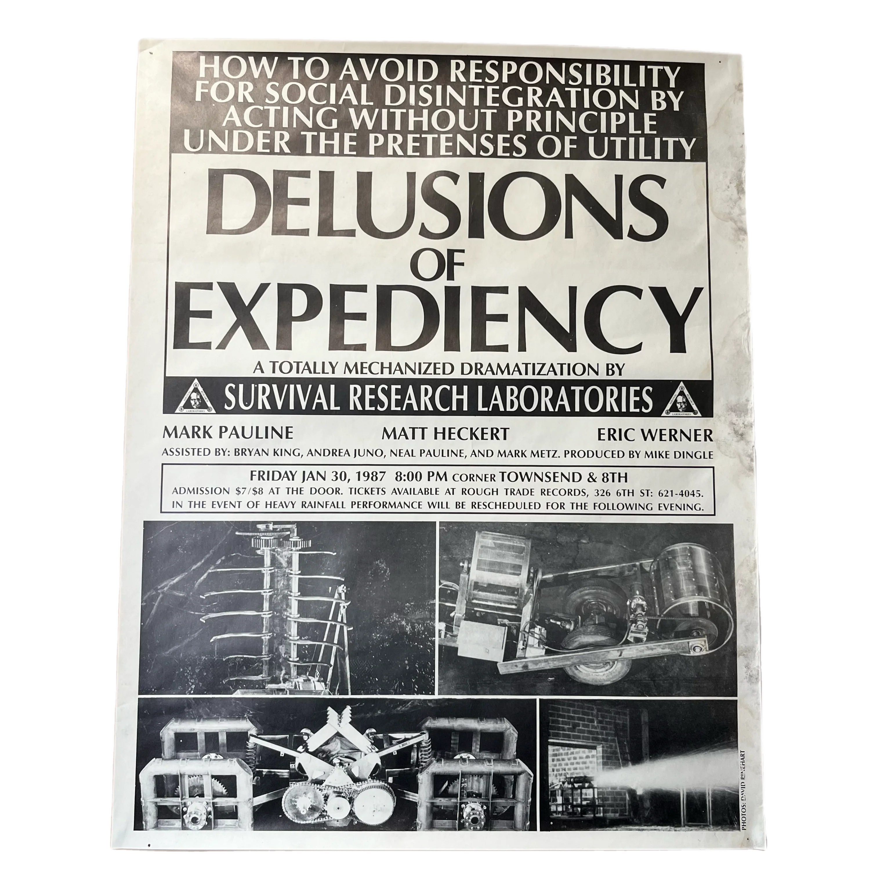 Vintage Survival Research Laboratories "Delusions Of Expediency" San Francisco Poster
