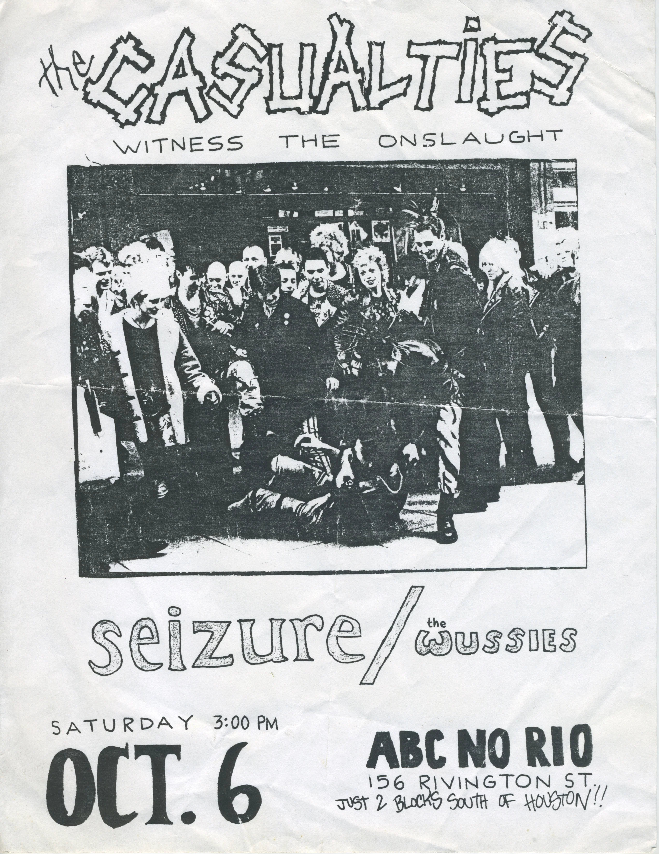 Vintage The Casualties "Witness The Onslaught" Seizure The Wussies ABC No Rio Show Flyer