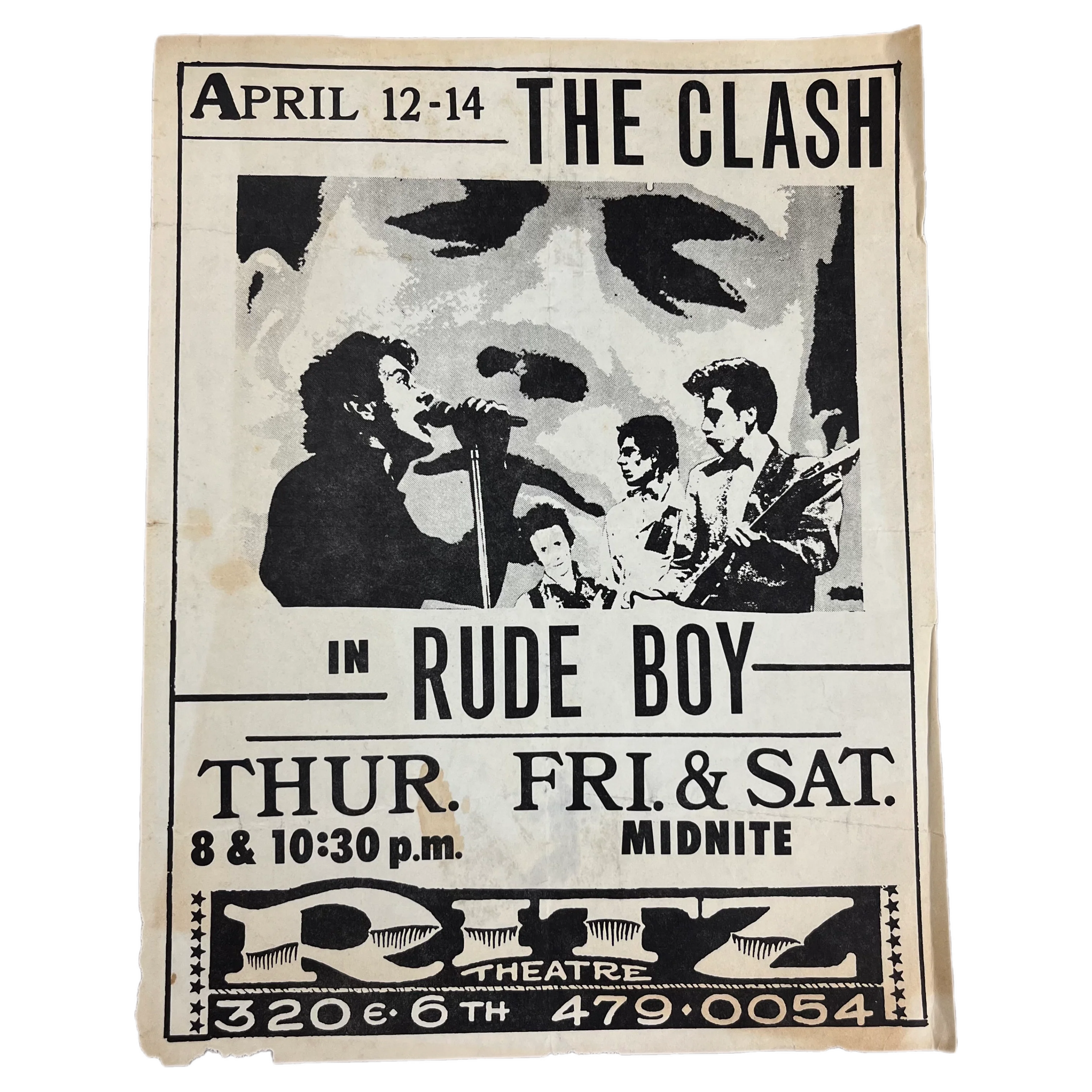 Vintage The Clash "Rude Boy" Ritz Theatre Flyer